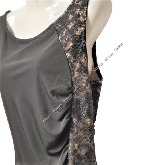 BLACK Sleeveless Dress With Gold Trim And Black Lace Accent Size L - Picture 3 of 12